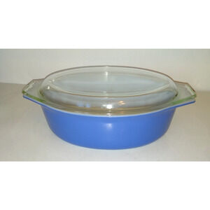 Pyrex Blue Oval Casserole Dish w Clear Lid Vintage 2-1/2 Quart 045